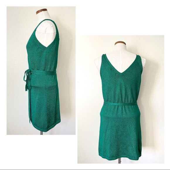Revolve Lovers + Friends Green Wrap sweater mini dress Small preowned - Picture 6 of 9